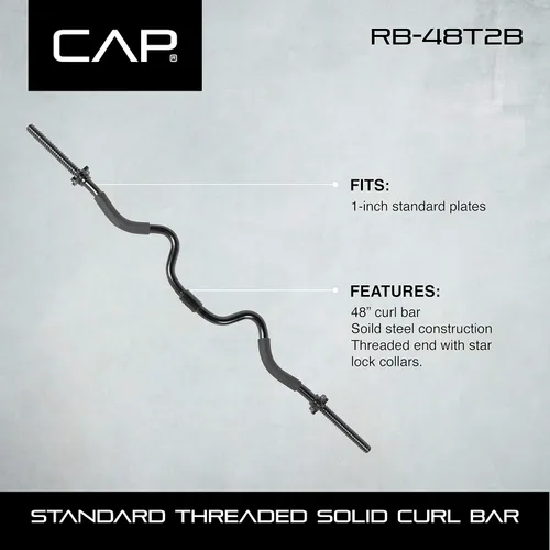 Miniatura 3 de CAP Barbell RB-48T2B Super Curl Bar, Negro, 48