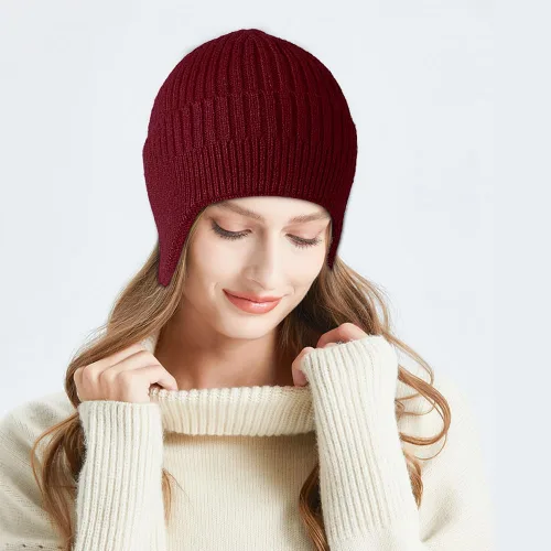 Miniatura 5 de 2 gorros de invierno con orejeras para hombres y mujeres, gorro grueso de punto cálido