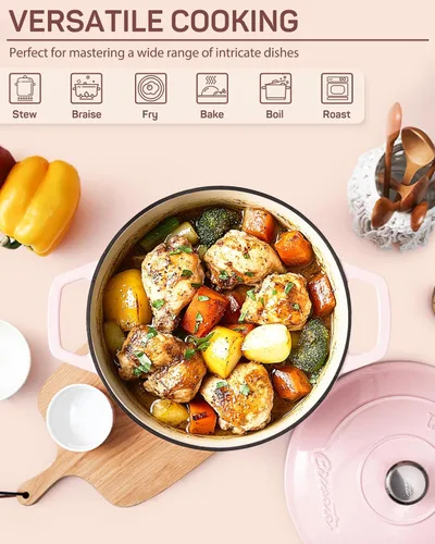 Ciwete Olla Holandesa de 6 QT con Tapa, Olla Holandesa de Hierro Fundido Esmaltado para Hacer Pan, Brasera, Cocinar, Asas Dobles, Apta para Horno