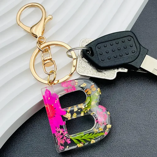 Miniatura 5 de Llavero con letra inicial de mariposa, flor rosa, regalos de cumpleaños para mujeres y niñas, mochila, cartera, llave de coche, lindo llavero
