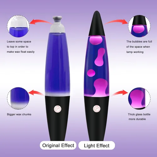Miniatura 5 de Vanful Lámpara de magma morada de 16 pulgadas con cera blanca y base negra, lámpara de movimiento líquido calmante para decoración del hogar