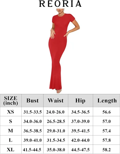 Miniatura 6 de REORIA - Vestido largo básico de verano para mujer, elegante, de manga corta, cuello redondo, ajustado, maxi vestidos