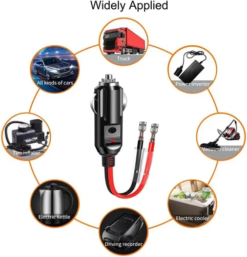 Paquete de 3 conectores adaptadores de enchufe macho para encendedor de cigarrillos de 12V/24V, 16AWG con luz LED y 3 piezas de fusible de repuesto