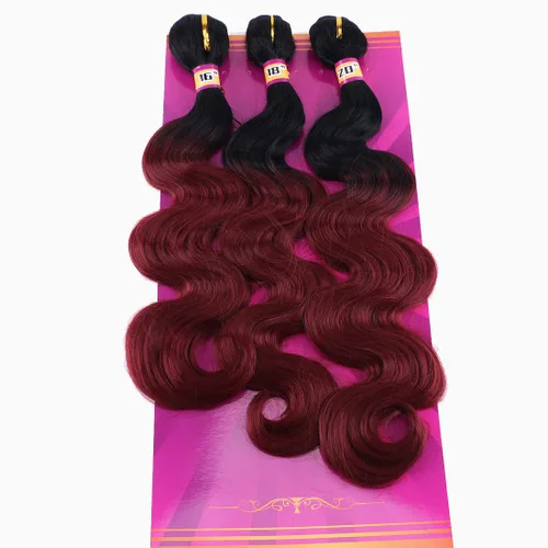 Extensiones de cabello ondulado sintético de color rojo vino 3 paquetes de 16 18 20 pulgadas, color ombre de negro a burdeos, trenza de cabello