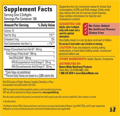Miniatura 6 de Nature Made Suplementos de aceite de pescado Omega 3, 550 mg por porción, suplementos de aceite de pescado Omega 3 como ésteres etílicos para un