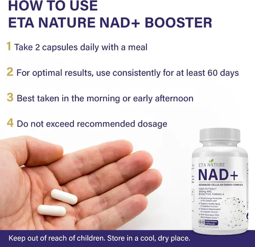 Miniatura 5 de NAD+ Supplement - NAD Resveratrol para energía celular y resistencia - Suplementos energéticos con ribósido de nicotinamida, semilla de uva