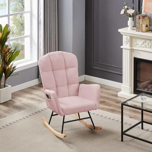 Miniatura 3 de hansones Mecedora para guardería, silla deslizadora tapizada con respaldo alto para sala de estar, dormitorio, oficinas (peluche rosa)