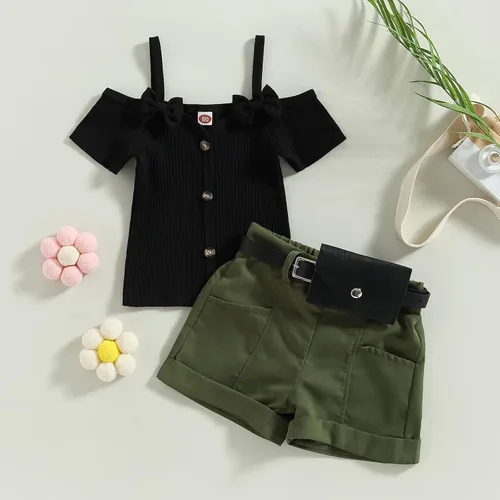 Miniatura 97 de TheFound Trajes de verano para niñas pequeñas, sin mangas, de punto acanalado, halter, pantalones cortos, ropa para recién nacidos, conjunto de 3
