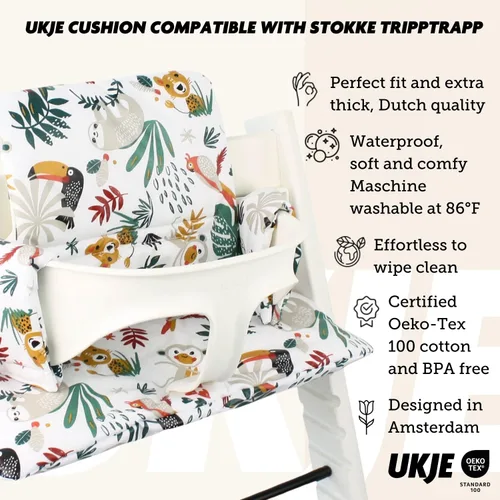 Miniatura 2 de UKJE Cojín Compatible con Stokke Tripp Trapp - Cojín de Asiento Suave para Bebés y Niños Pequeños, Accesorios para Trona, Inserción de Tela de Mono