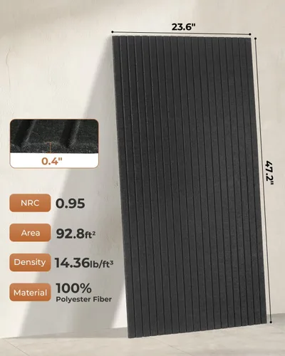 Miniatura 2 de SODOCT - Paquete de 12 paneles acústicos grandes, 47.2 x 23.6 x 0.4 pulgadas, paneles a prueba de sonido para paredes, paneles de absorción de Negro