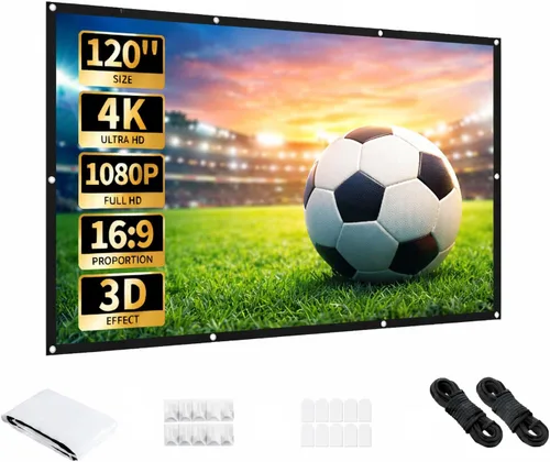 Aurzen Pantalla de proyector de 120 pulgadas, 16:9 4K HD, plegable, antiarrugas, pantalla portátil de doble cara para cine en casa en interiores y