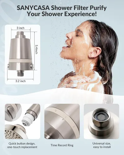 Miniatura 4 de SANYCASA Filtro de ducha para agua dura, sistema de filtración KDF que reduce el cloro, los metales pesados y las incrustaciones, mejora la suavidad