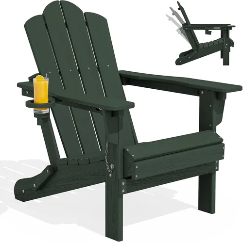 Miniatura 17 de Silla plegable ajustable KINGYES Adirondack, sillas reclinables Adirondack de 3 posiciones con portavasos, Adirondack de HDPE resistente a