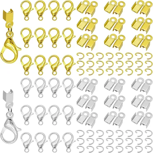 Miniatura 10 de Kit de 500 extremos de cable plegables para hacer joyas, incluye 100 cierres de pinza de langosta, 200 anillos de salto abiertos, 200 extremos
