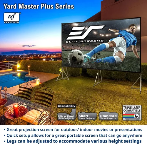 Miniatura 2 de Elite Screens Yard Master Plus, pantalla de proyector portátil ajustable con ajuste de altura 16:9 de 250 pulgadas, proyección frontal de cine 4K HD