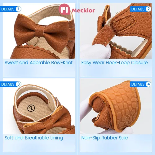 Miniatura 59 de Meckior Sandalias de verano con punta abierta y suave de piel sintética para bebés y niñas pequeñas