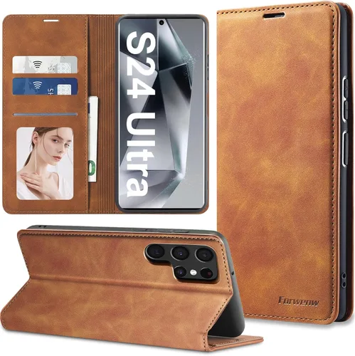 Miniatura 18 de Funda de piel con tapa para Samsung Galaxy Z Flip 3, con protección de bisagra, delgada y magnética tipo cartera [1 tarjetero], funda protectora a