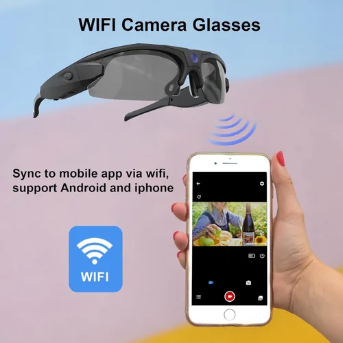 Miniatura 2 de Lentes de sol con cámara WiFi, lentes de video 4K HD 1080P con lente polarizada UV 400 para ciclismo, camping, conducción, viajes