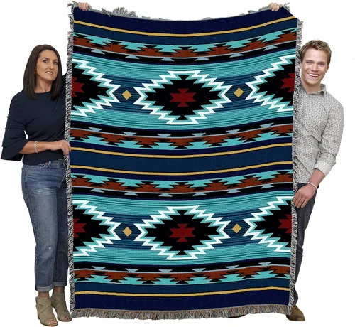 Miniatura 11 de Pure Country Weavers Manta Anatolia inspirada en los nativos americanos del suroeste, manta de tapiz de regalo tejida de algodón, fabricada