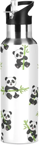 Miniatura 8 de BPA-Free Sport Water Bottle Insulated 20 Oz, Insulated Stainless Steel Water Bottle with Straw for Gym Outdoor Travel School, Cute Cartoon Pandas