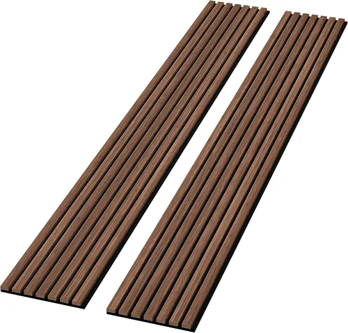 Miniatura 14 de Paquete de 2 paneles acústicos de pared de madera de 94 x 12.6 pulgadas, listones 3D insonorizados para paredes y techos, elegantes paneles Nogal