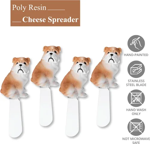 Miniatura 3 de Supreme Housewares Bulldog - Esparcidores de queso, mangos de resina pintados a mano con cuchillas de acero inoxidable para untar queso crema
