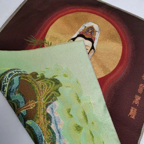 Miniatura 5 de China Budismo paño de seda Avalokiteshvara Guangyin Kwan-yin Thangka Mural colgante de pared para decoración casera tapiz meditación