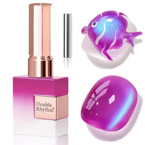Miniatura 53 de Double Rhythm Esmalte de gel Jelly Glass de ojo de gato con imán, 0.5 onzas líquidas, brillo holográfico, brillante, translúcido