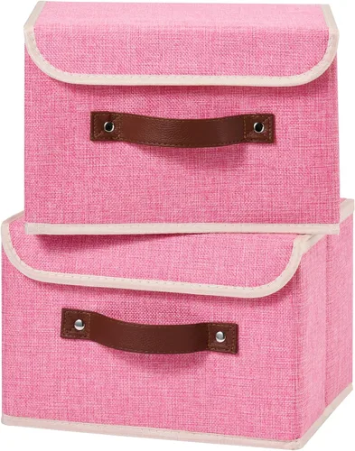 Miniatura 35 de Cajas de almacenamiento con tapa, contenedores de almacenamiento de tela de lino y algodón, contenedores organizadores, cestas decorativas plegables