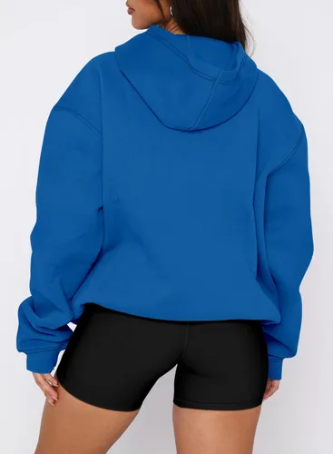 Miniatura 64 de onlypuff Sudadera casual con capucha para mujer, de manga larga, con bolsillo de canguro, hombro caído