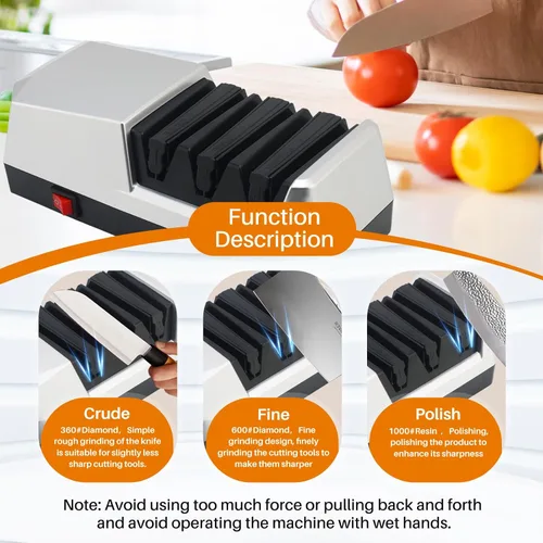 Miniatura 4 de Afilador de cuchillos eléctrico con sistema de afilado de 3 pasos y abrasivos de diamante, adecuado para la mayoría de cuchillos de metal