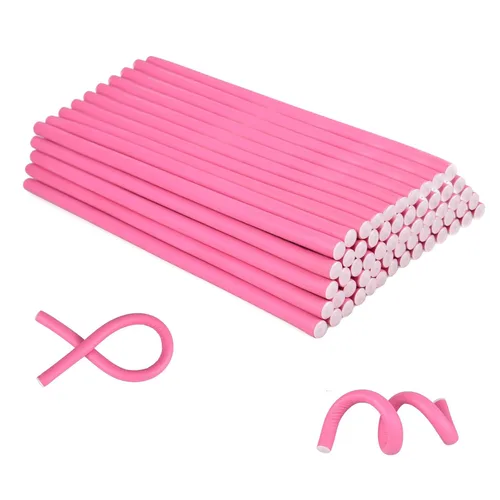 Miniatura 14 de Varilla rizadora flexible sin calor, barra flexible delgada de 9.45 pulgadas, 30 rodillos de espuma suave para rizos apretados, para mujeres y Rosa