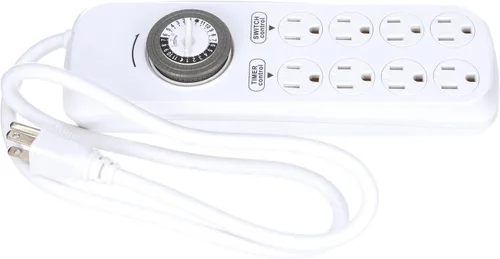 Southwire Woods - Temporizador de 8 tomas de corriente para interiores - Regleta de alimentación con temporizador mecánico integrado - Tira de