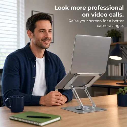 Miniatura 5 de Uncaged Ergonomics Soporte giratorio para computadora portátil, soporte ajustable para iPad para escritorio con rotación de 360°, soporte portátil
