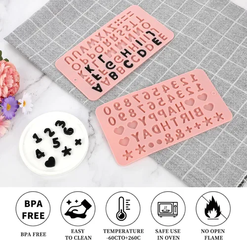 Miniatura 5 de 2 moldes de letras de silicona con números del alfabeto, moldes de caramelo de chocolate, antiadherentes, decoración de pasteles de feliz