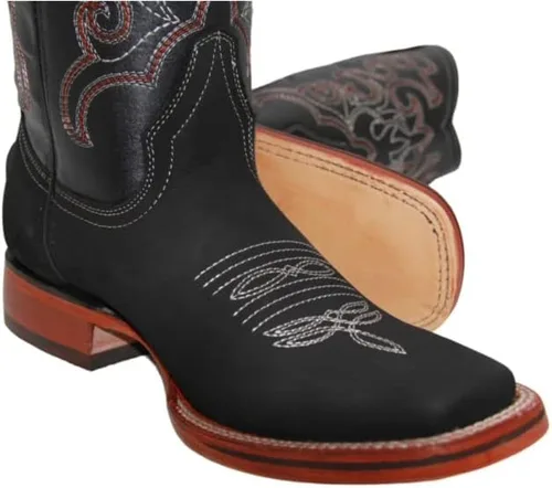 Miniatura 4 de Botas vaqueras de cuero genuino con punta cuadrada para hombre