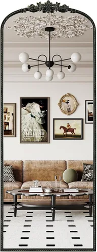 Miniatura 29 de WallBeyond Espejo vintage negro para tocador de 32x24 pulgadas, espejo negro antiguo con marco ornamentado, pared vintage arqueada para baño, sala
