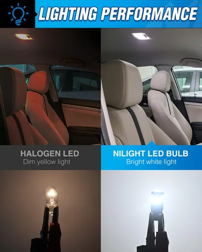 Miniatura 2 de Nilight 194 bombillas LED, paquete de 10 bombillas LED superbrillantes T10 168 2825 W5W de repuesto 6500K blanco frío para mapa