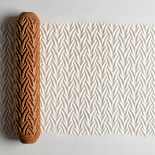 Miniatura 12 de MKM Pottery Tools Rodillos de mano grandes de madera para arcilla (BHR-01 Diagonal Basketweave)