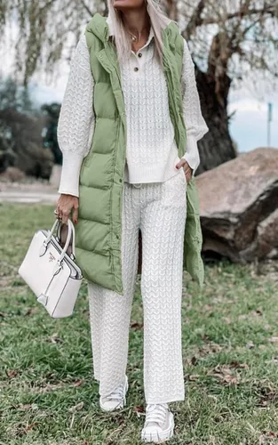Miniatura 4 de LEANI Chaleco largo acolchado con cremallera completa para mujer, abrigo sin mangas con bolsillos