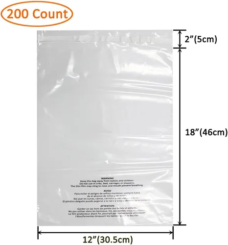 Miniatura 2 de Belinlen - 200 bolsas de polietileno transparentes autosellantes de 12 x 18 pulgadas con advertencia de asfixia para embalaje de ropa, camisetas