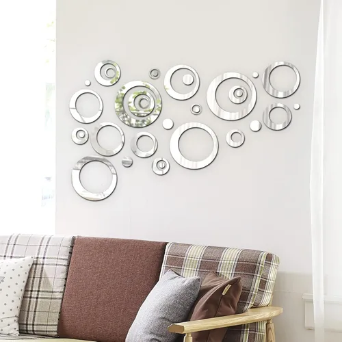 Miniatura 5 de Shappy 96 piezas de espejo circular, calcomanías de pared extraíbles para decoración de pared, calcomanías de espejo para sala de estar, dormitorio