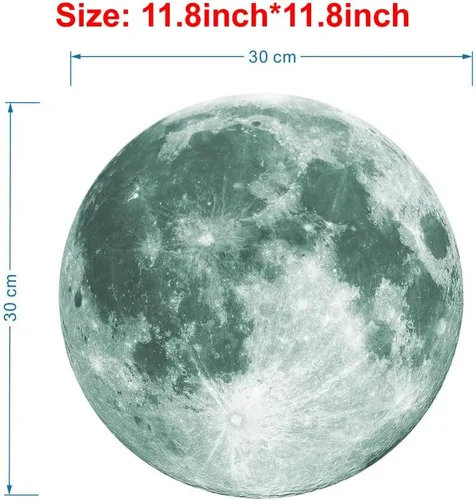 Miniatura 5 de Quanhaigou Calcomanías de luna que brillan en la oscuridad para pared o techo – Calcomanías de pared de luna grande luminosas verdes decoración