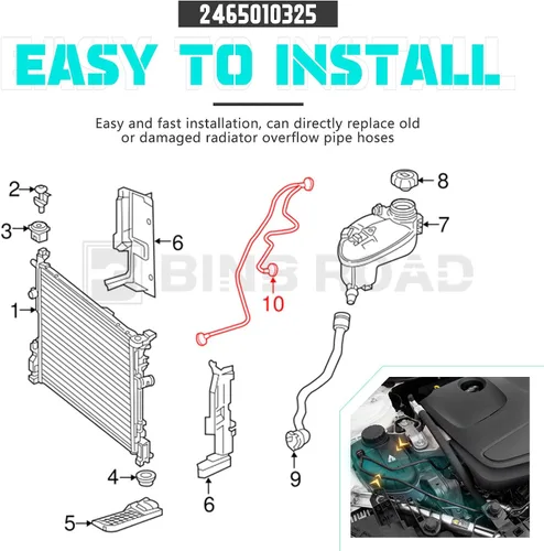 Miniatura 3 de Tubo de manguera de desbordamiento superior del radiador compatible con Mercedes Benz AMG CLA250 GLA250 GLA45 2014-2020 (reemplaza a 2465010325)