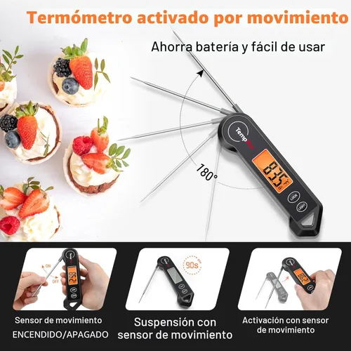 Miniatura 5 de ThermoPro TP19H Termómetro digital impermeable para carnes con luz de fondo anbidextra y detección de movimiento, termómetro de cocina para negro