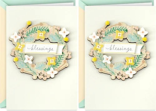 Hallmark Tarjeta de cumpleaños religiosa o tarjeta del día de la madre (adorno de corona extraíble) (paquete de 2)