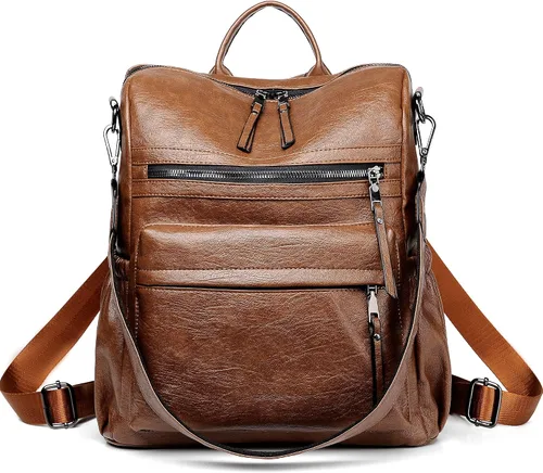 Dora & Liz - Mochila de cuero para mujer, diseño convertible a la moda, con correa colorida, para viajes y universidad