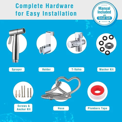 Miniatura 8 de Pulverizador de bidé de alta calidad – Pulverizador de chorro de mano para inodoro Presión de agua ajustable Pulverizador de acero inoxidable a