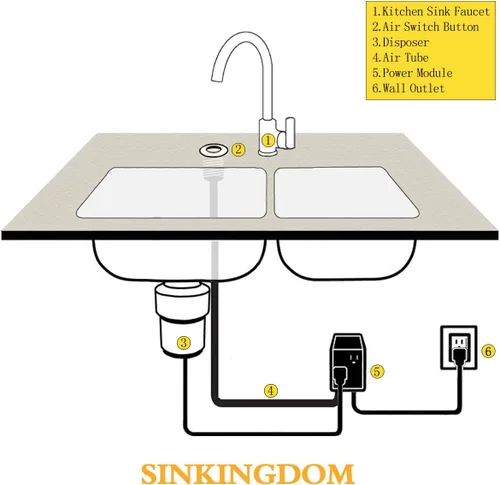 Miniatura 7 de Kit de interruptor de aire SinkTop con botón largo de latón dorado (latón completo) para eliminación de basura Un negro mate