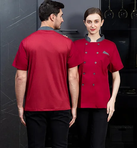Miniatura 3 de Chaqueta de chef unisex de doble botonadura con espalda completa, ligera, con costuras de color, uniforme de chef